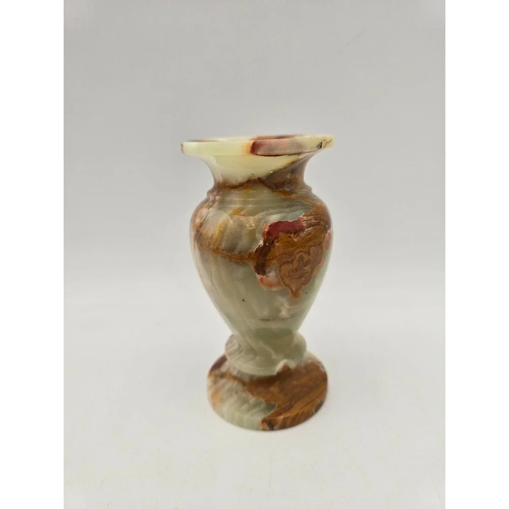 Vintage Onyx Bud Vase Natural Banded Brown Stone 6 Inch Decor